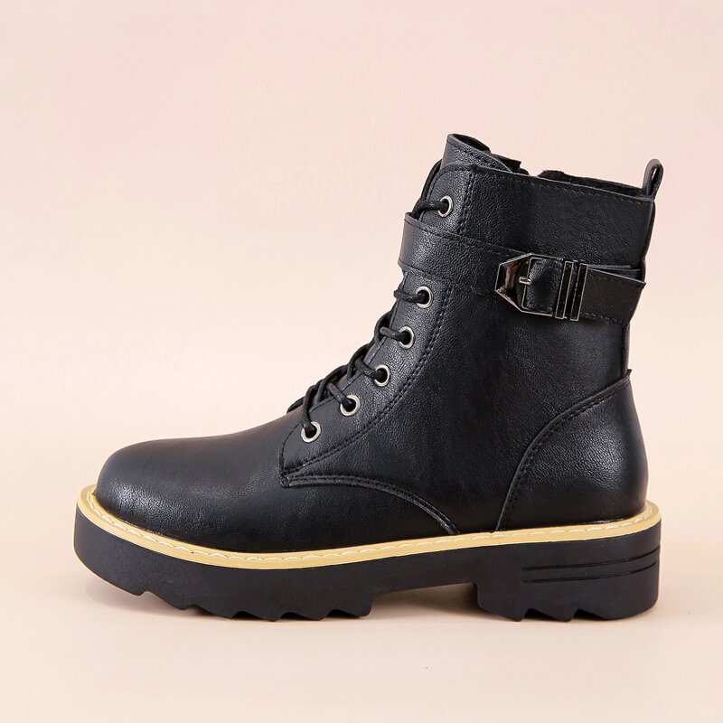 

Buckle Decor Combat Boots, Black