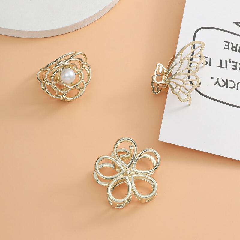 

3pcs Butterfly & Floral Hair Claw, Gold