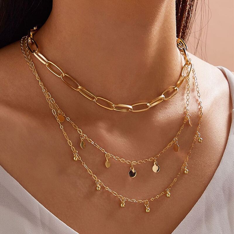 

Disc Decor Layered Chain Necklace, Gold