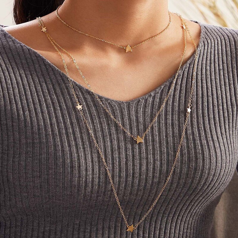 

Star Layered Chain Necklace, Gold