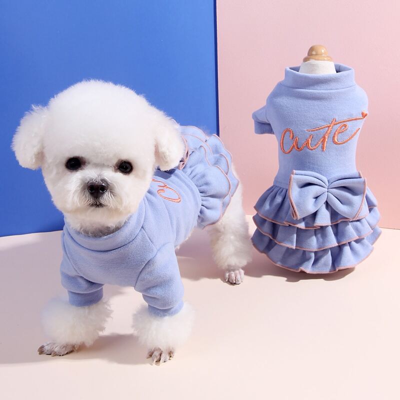 

Embroidered Ruffle Decor Dog Dress, Blue