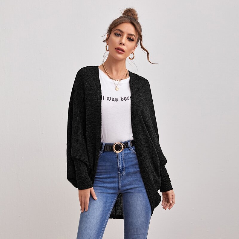 

Open Front Dolman Sleeve Coat, Black