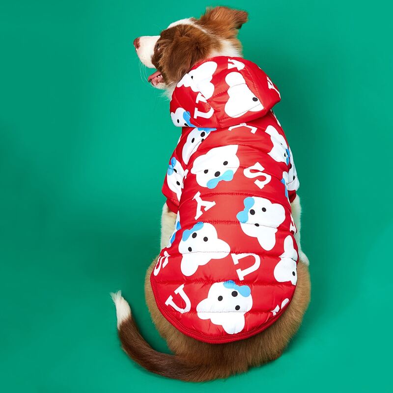 Cartoon Graphic Hooded Dog Coat, Red