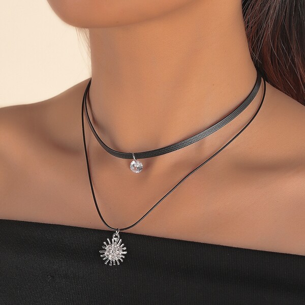 

Rhinestone Pendant Layered Necklace, Black