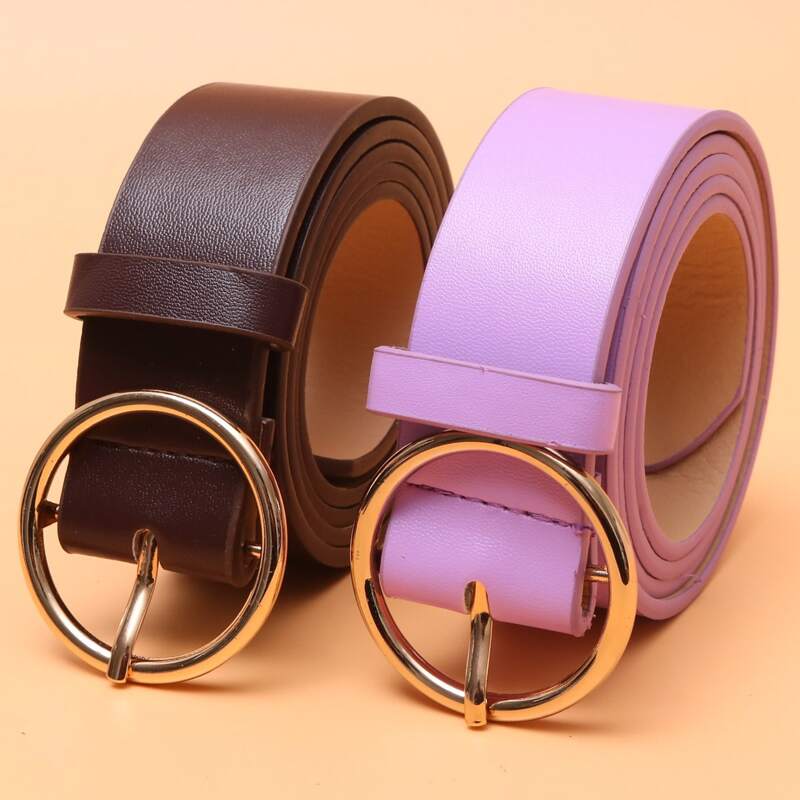 

2pcs Solid Ring Buckle Belt, Multicolor