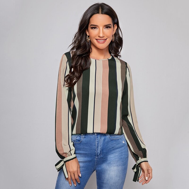 

Striped Tie Cuff Top, Multicolor