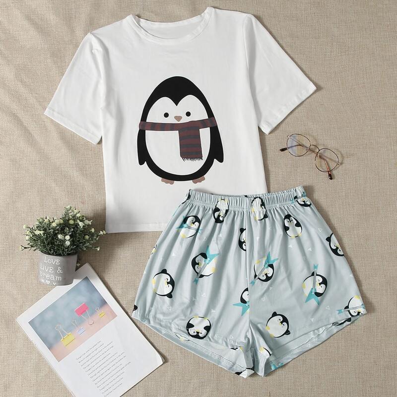 

Cartoon Graphic Pajama Set, Multicolor