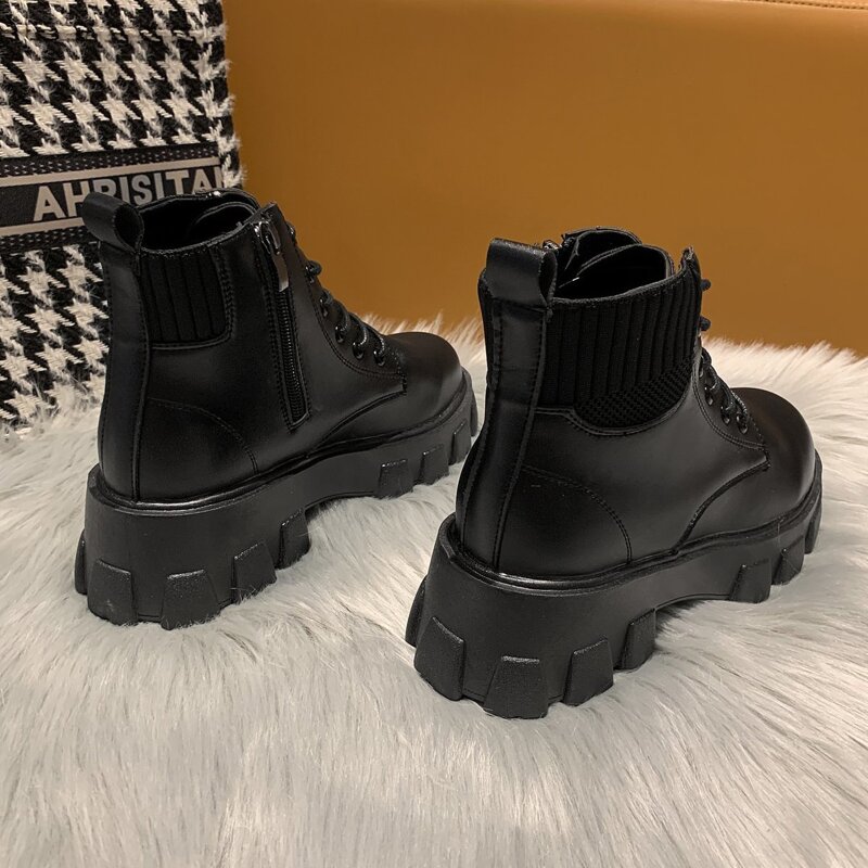 

Lace-up Lug Sole Combat Boots, Black