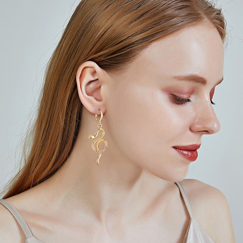 

Rhinestone Snake Drop Earrings, Gold