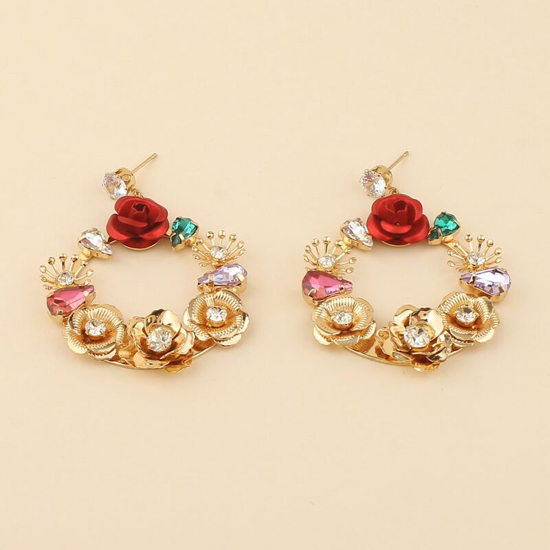 

Rhinestone Floral Wreath Drop Earrings, Multicolor
