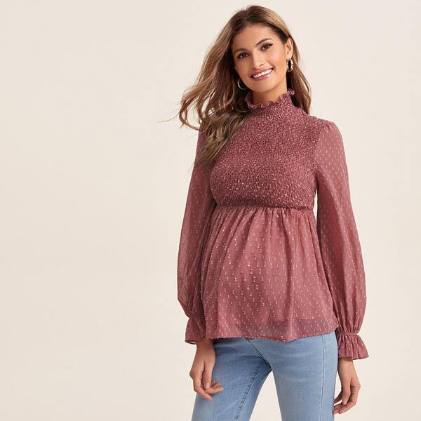 

Maternity Flounce Sleeve Shirred Top, Dusty pink