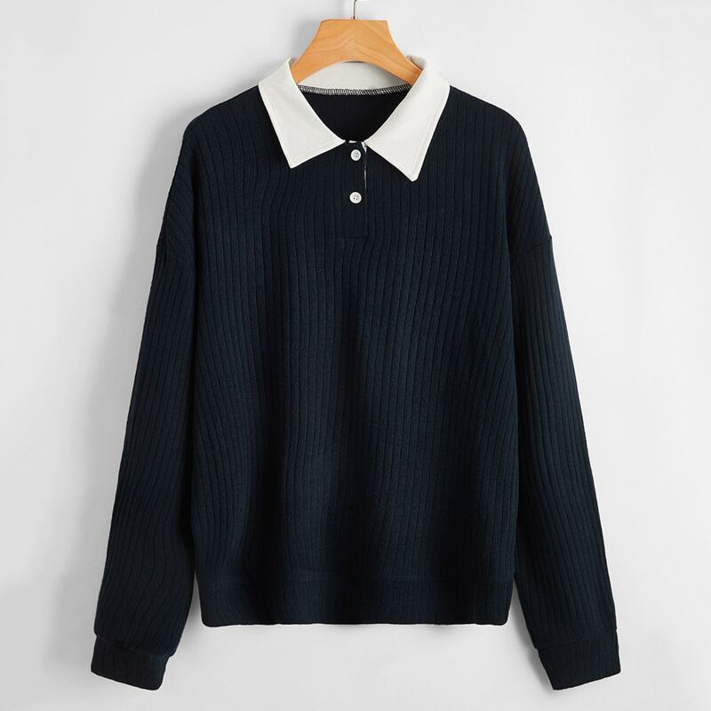 

Contrast Collar Polo Sweater, Navy blue