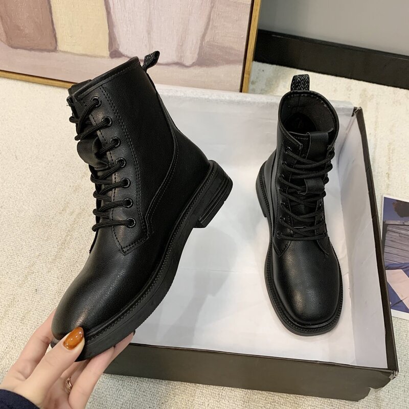 

Lace-up Front Combat Boots, Black