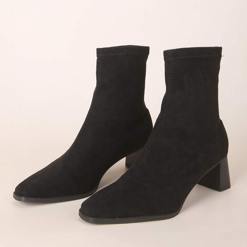 

Minimalist Chunky Heeled Sock Boots, Black