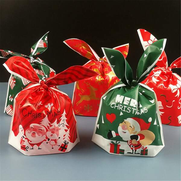 

50pcs Christmas Pattern Random Biscuit Packaging Bag, Multicolor