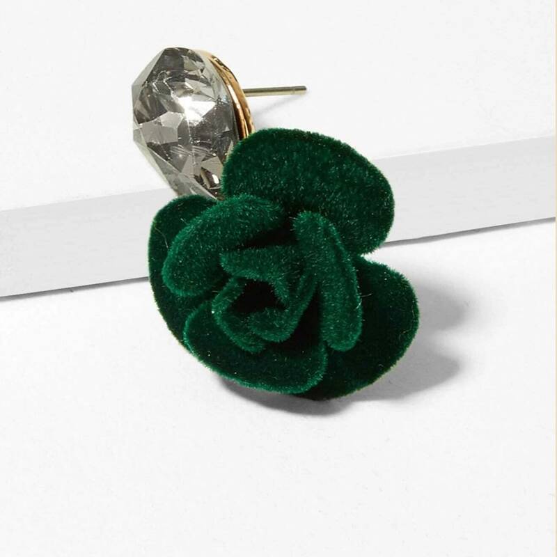 

Rhinestone Floral Drop Earrings, Dark green
