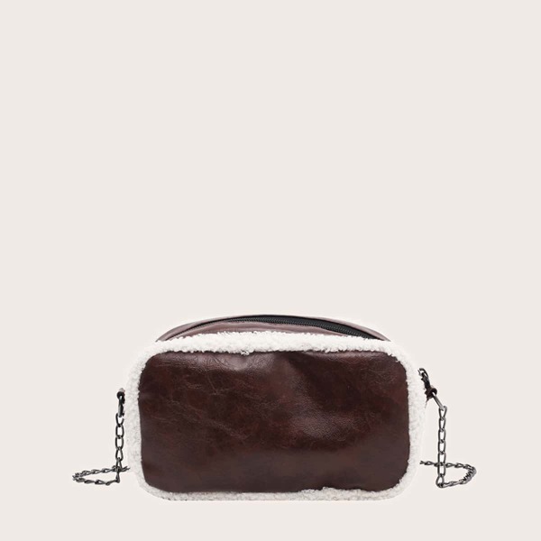 

Faux Shearling Trim Chain Bag, Coffee brown