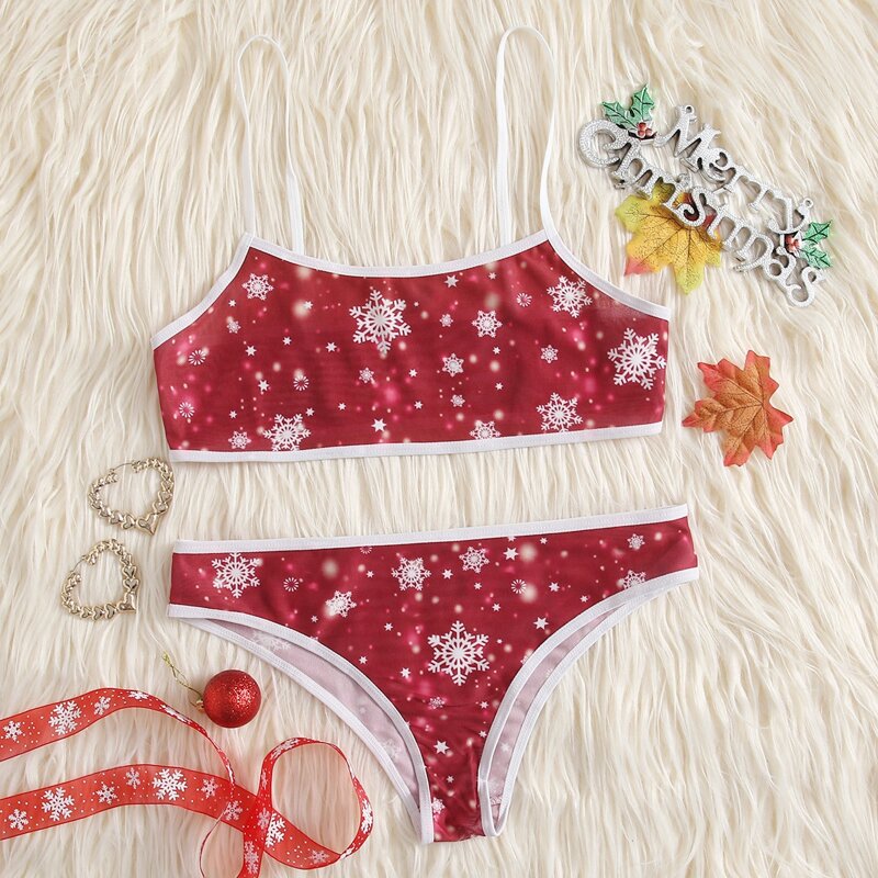 

Snowflake Print Mesh Lingerie Set, Burgundy