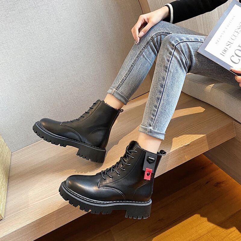 

Lace-up Lug Sole Combat Boots, Black