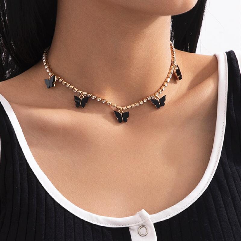 

Butterfly Rhinestone Choker, Black
