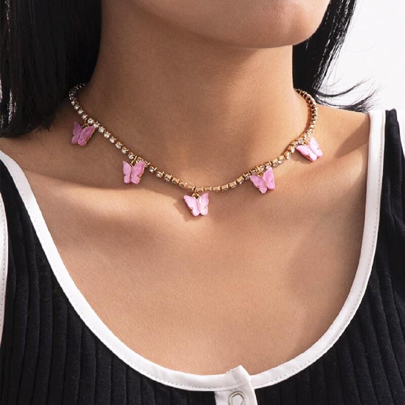 Butterfly Rhinestone Choker, Pink