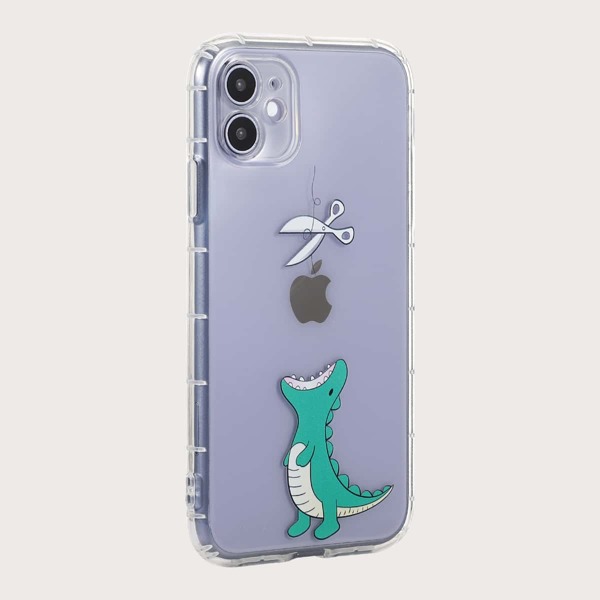 

Cartoon Dinosaur Print Transparent iPhone Case, Multicolor