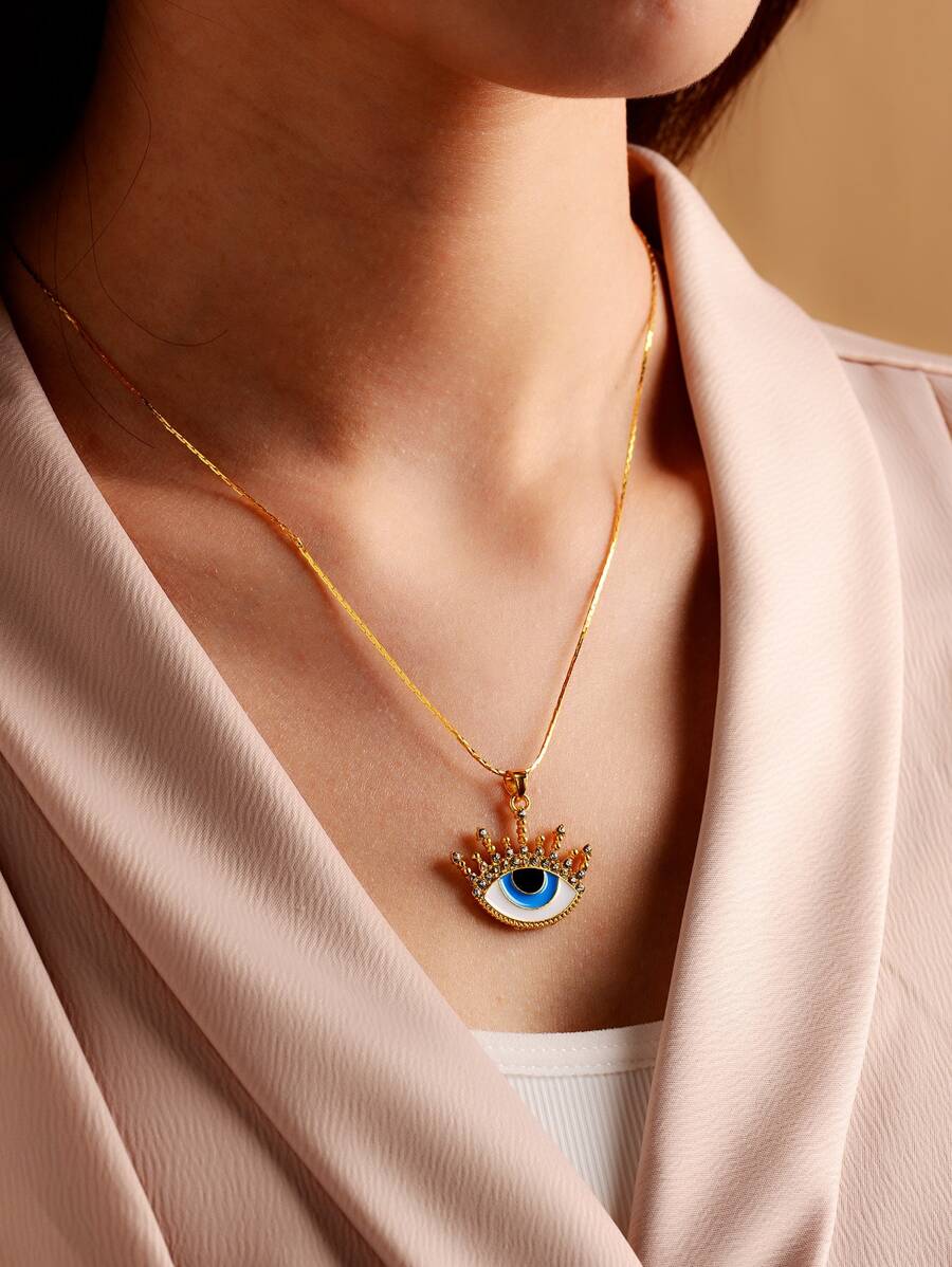眼睛吊墜項鍊 - 金黃色 - 查看 1