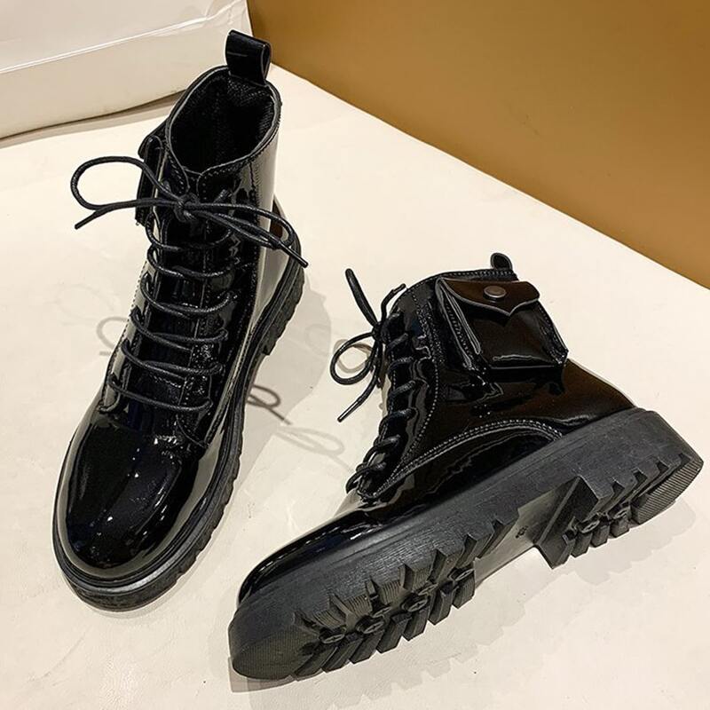 

Lace-up Lug Sole Combat Boots, Black