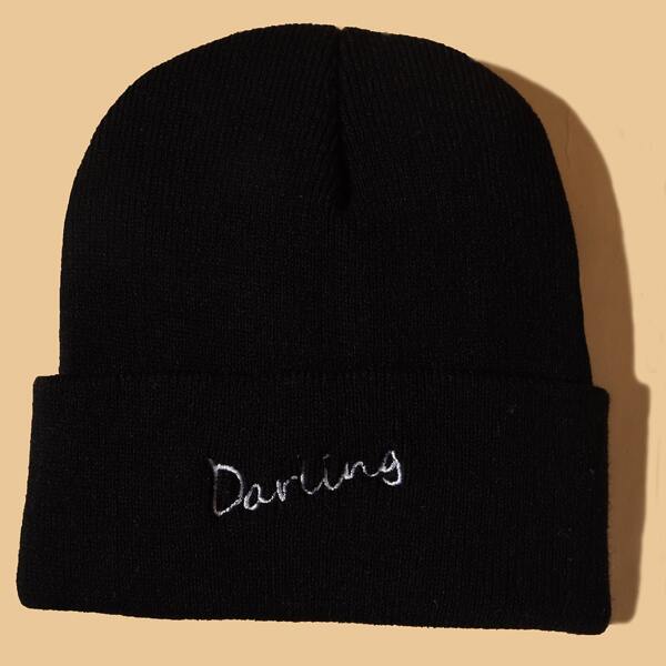 

Letter Embroidery Decor Beanie, Black