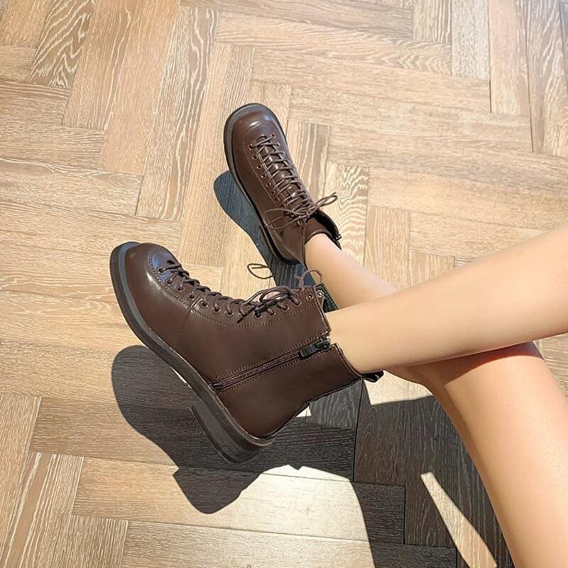 

Zip Side Lace-up Ankle Boots, Brown