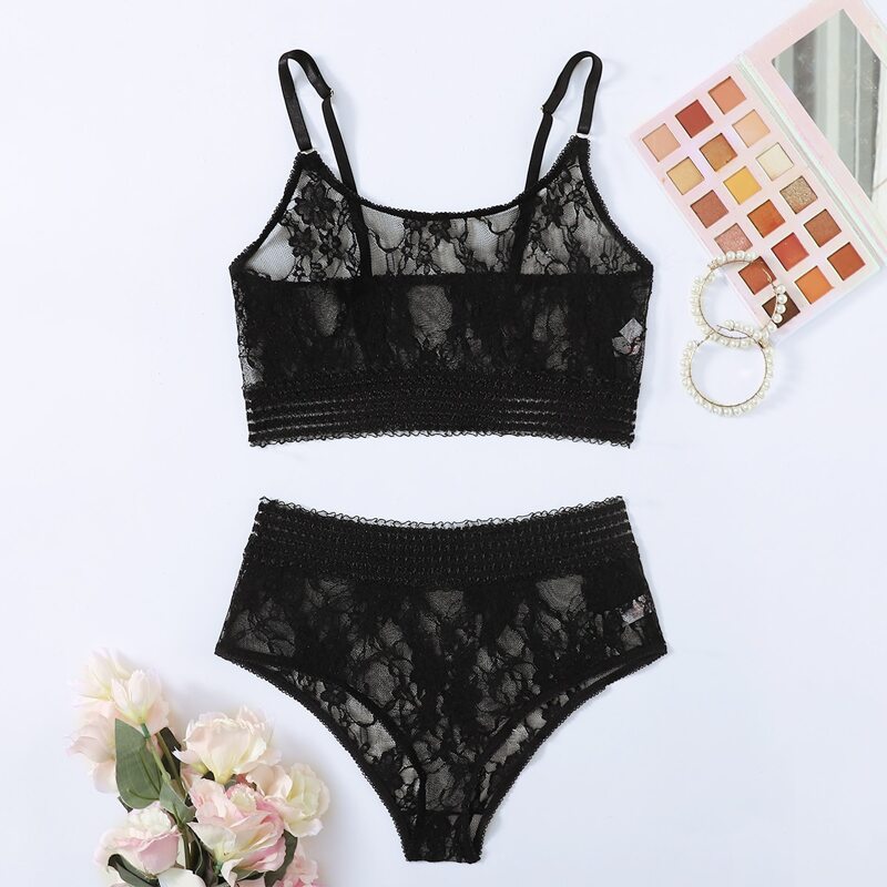 

Solid Lace Lingerie Set, Black