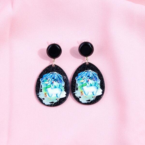 

Cartoon Design Geometric Drop Earrings, Multicolor