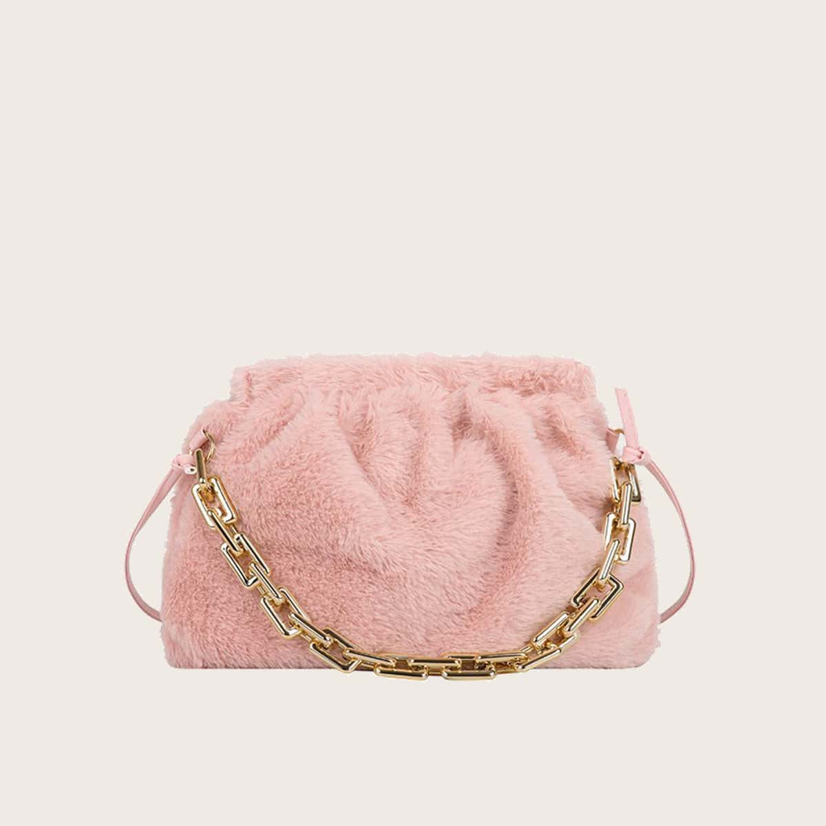 

Fluffy Chain Satchel Bag, Pink