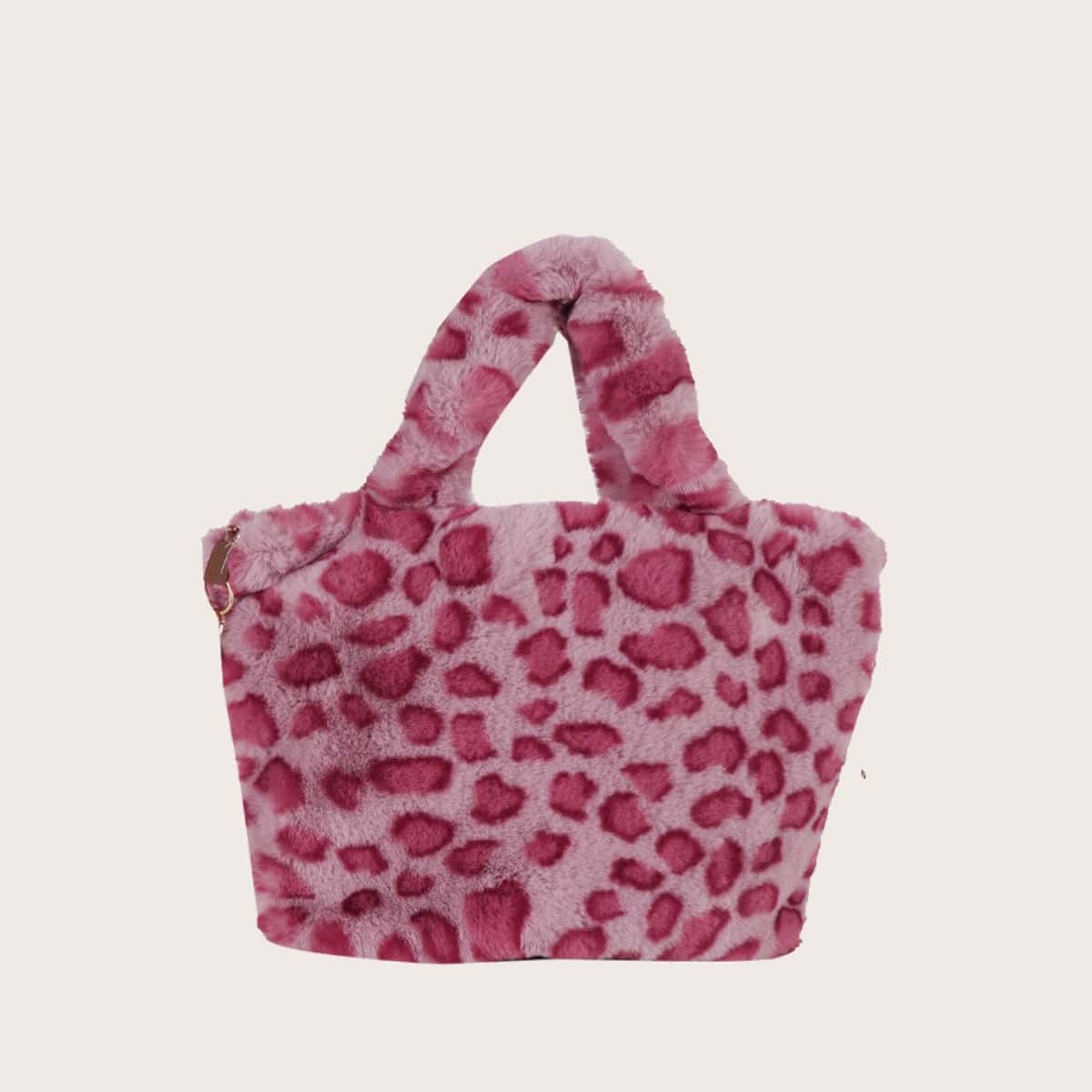 

Leopard Fluffy Satchel Bag, Pink