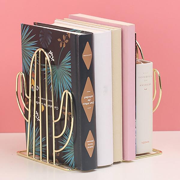 

1pair Cactus Design Metal Bookend, Gold