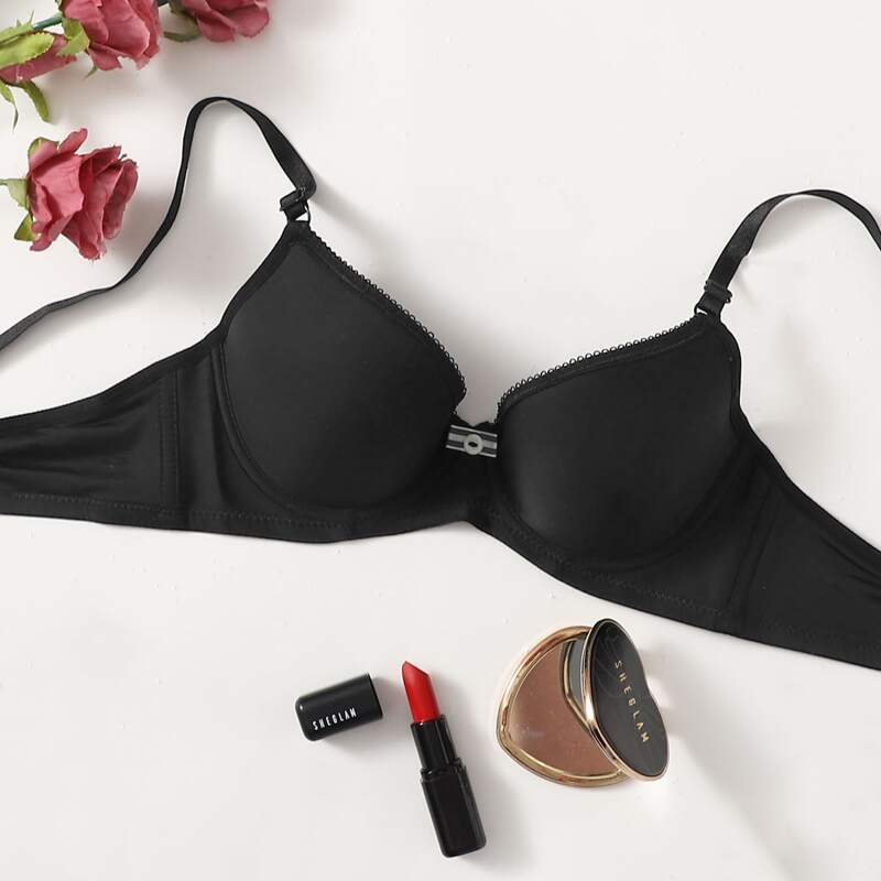 

1pc Solid Bra, Black