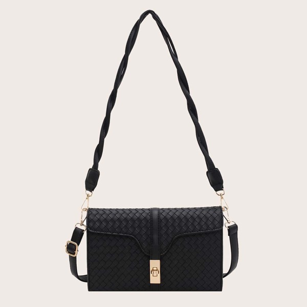 

Twist Lock Braided Shoulder Bag, Black