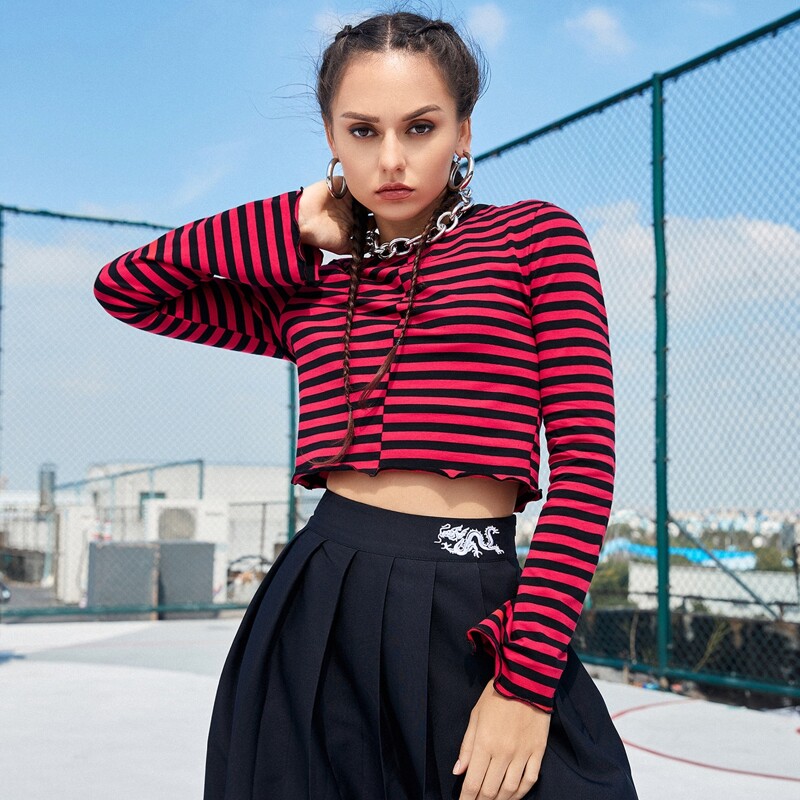 

Lettuce Edge Striped Tee, Red