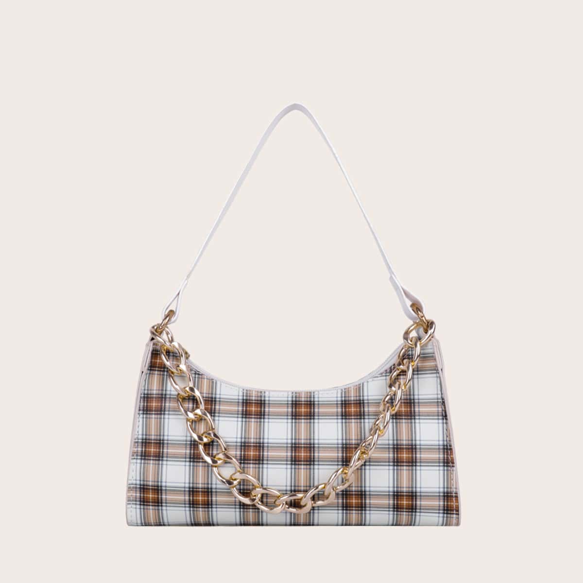 

Chain Decor Plaid Shoulder Bag, Multicolor