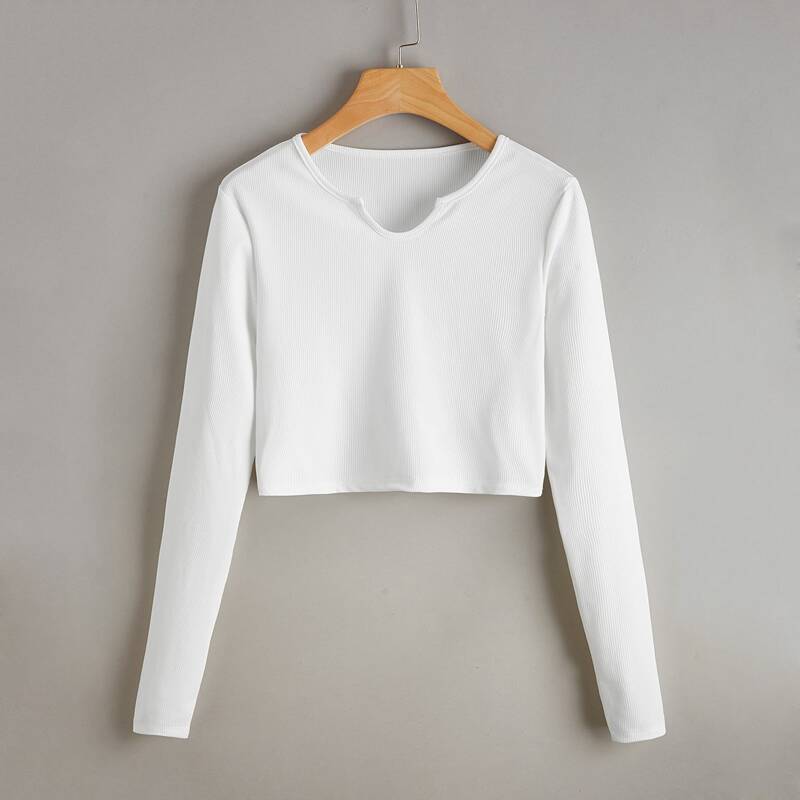 

Notched Neck Solid Tee, White