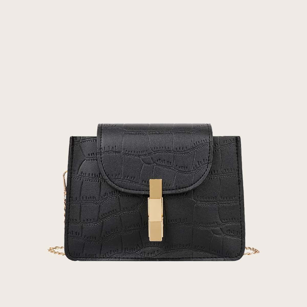 

Croc Embossed Chain Crossbody Bag, Black
