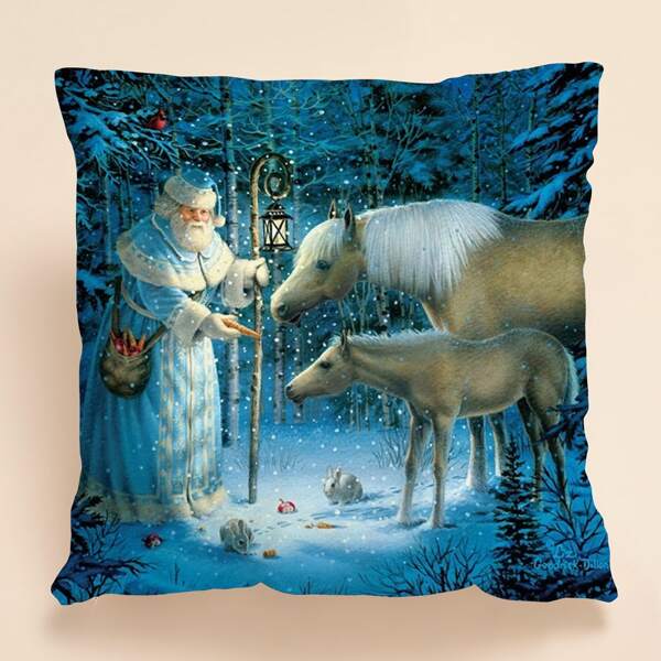 

Santa Claus Print Cushion Cover Without Filler, Multicolor