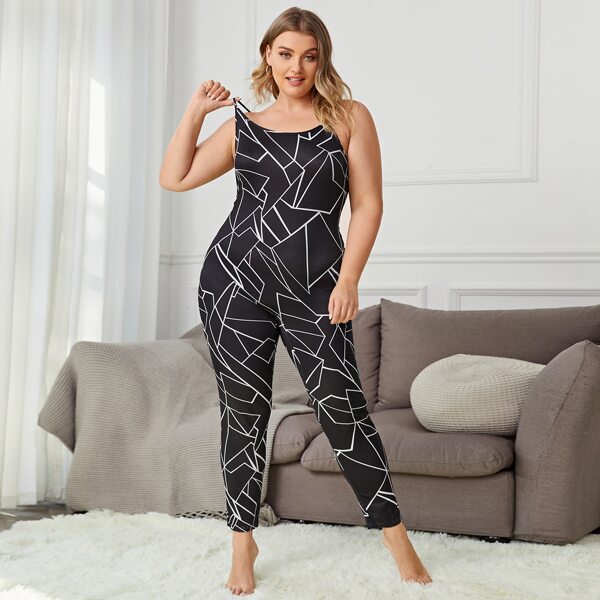 

Plus Allover Geo Print Sleep Jumpsuit, Black