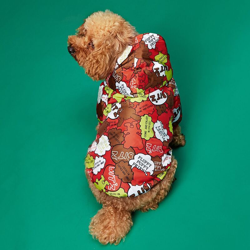 

Cartoon Graphic Hooded Dog Coat, Red