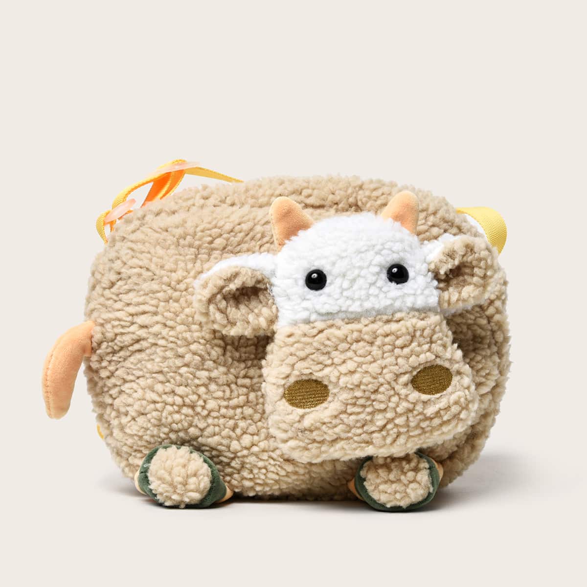 

Cartoon Cow Fleece Crossbody Bag, Khaki