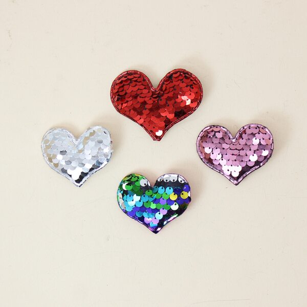

4pcs Toddler Girls Sequin Decor Heart Design Hair Clip, Multicolor