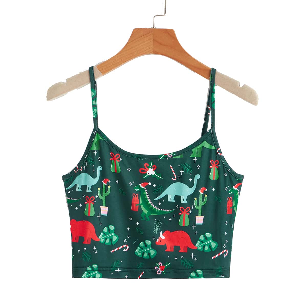 

Christmas Cartoon All Over Print Crop Cami, Dark green