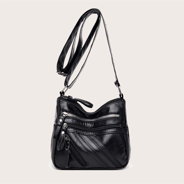 

Zip Front Crossbody Bag, Black