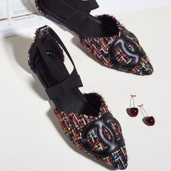 

Point Toe Cross Strap Flats, Multicolor