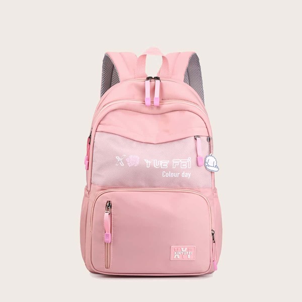 

Girls Letter Graphic School Bag, Pink